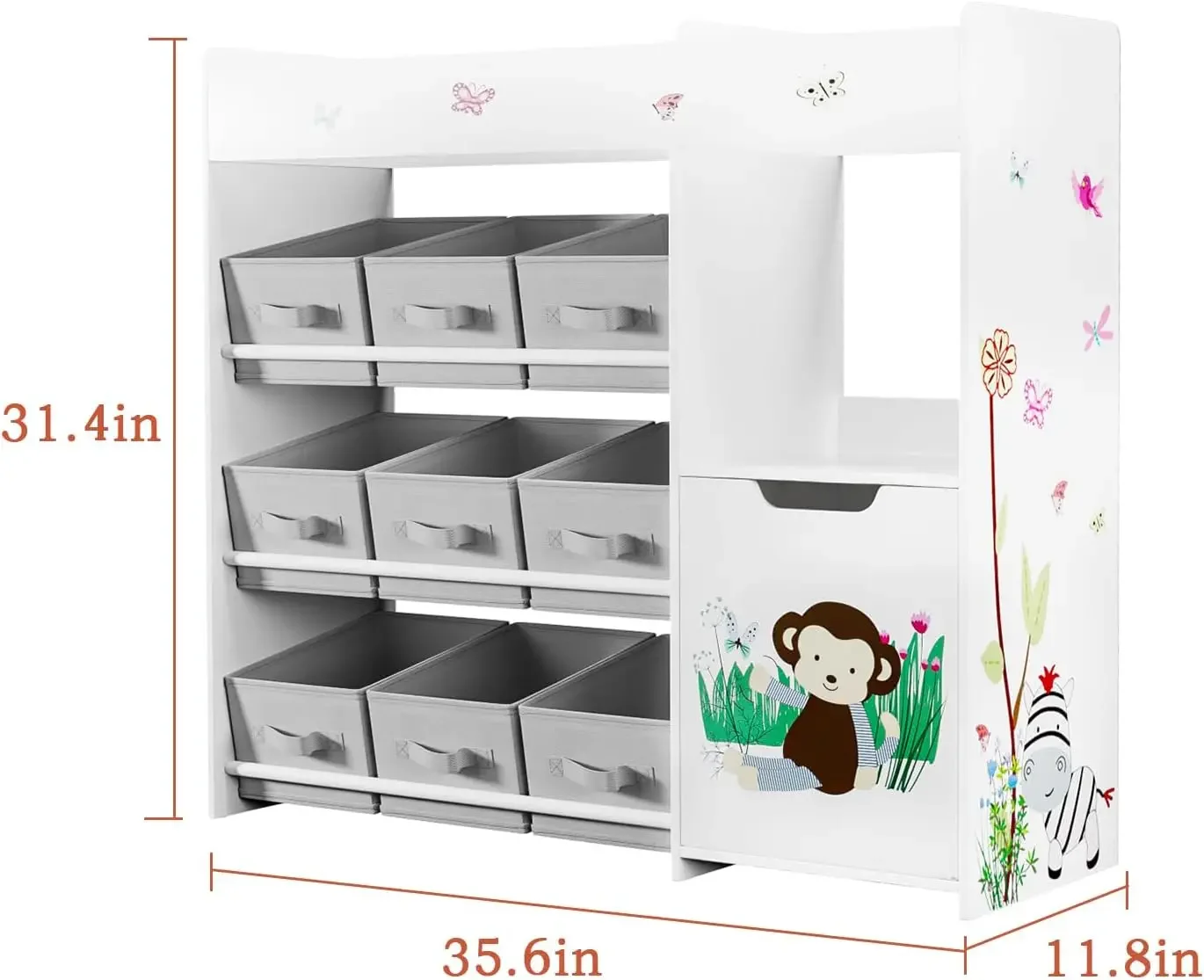 Kids Bookshelf, Toy Storage Organizer with Bookcase, Children's Toy Shelf with 9 Bins for Children's Room, Playroom, Hallway, Ki image 3