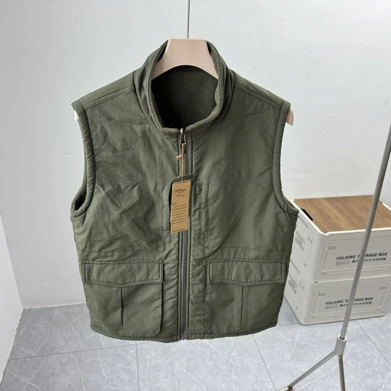

Double-Sided Wear Fce Vest Jaet Multiple kets Workwear Outdoor Casual oulder Pad Warm Fce Lined Vest