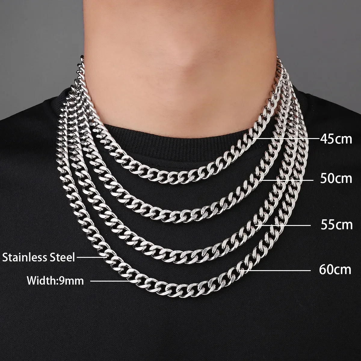 Stainless Steel 5mm 7mm 9mm Basic Cuban Necklaces Four Side Grinding Link Chains For DIY Jewelry Making Accessories