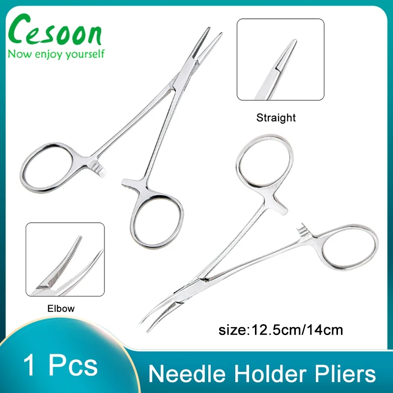 1pc 12.5cm/14cm Stainless Steel Needle Holder Pliers Orthodontic Forcep Surgical Instrument For Dentist Tools Straight/Elbow Tip