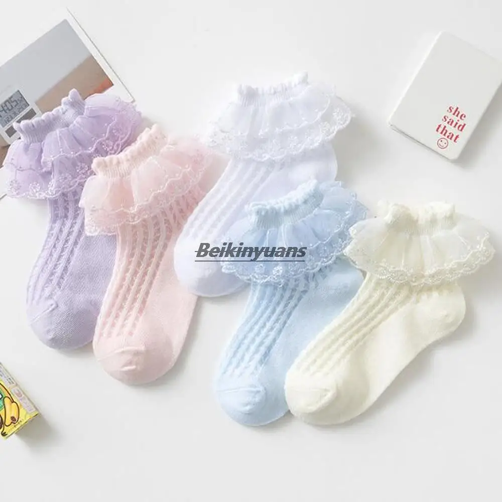 Lace girl socks summer thin white dance girl mesh breathable princess cotton children socks spring and autumn