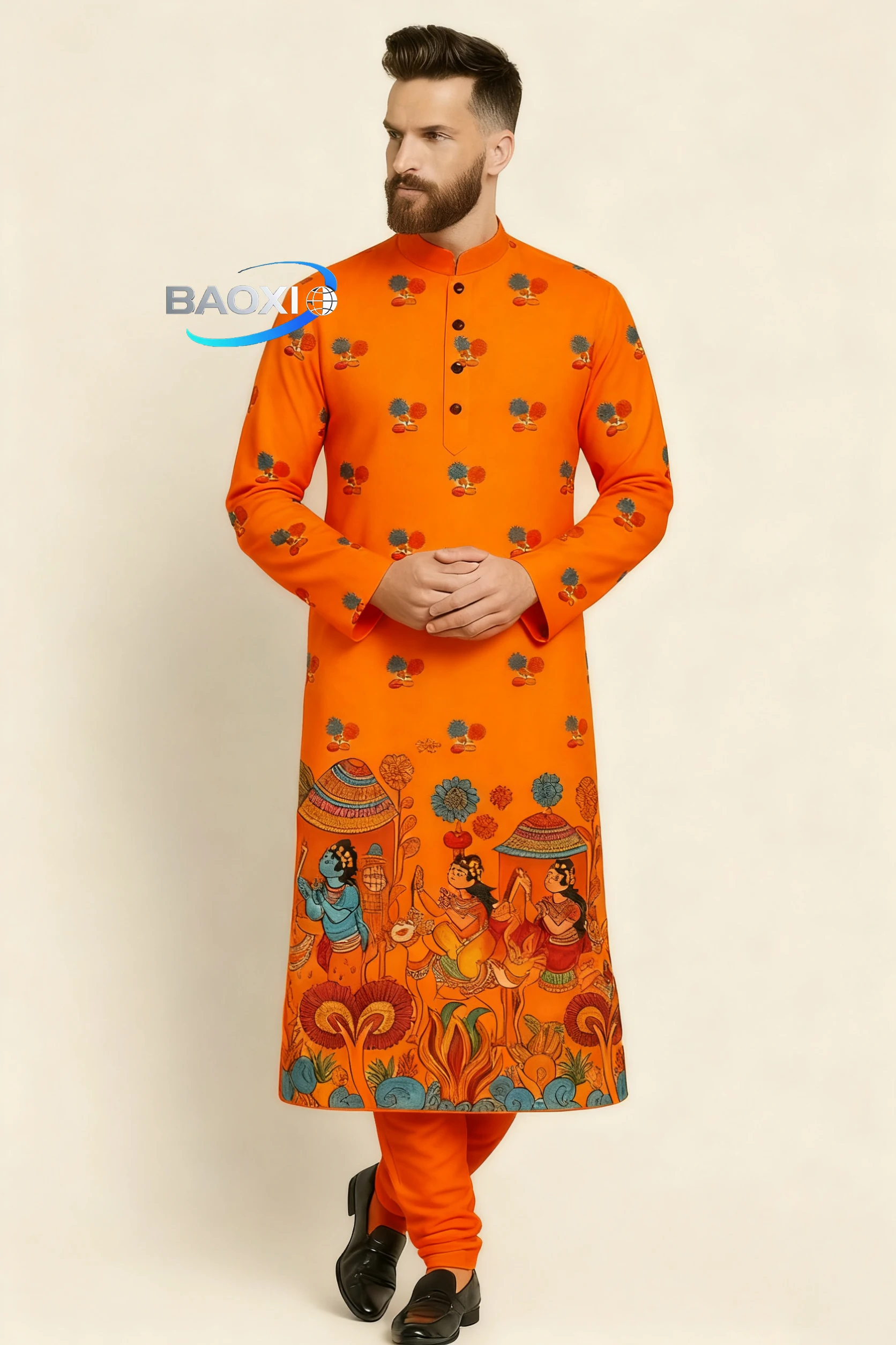 2025Men's printed pattern kurta vardha fashionable casual fit regular robe suitable for all occasions ethnic clothing