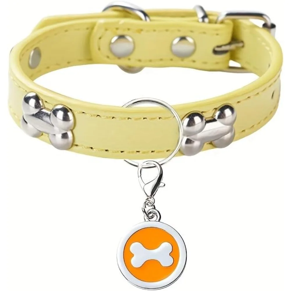 

Personalized Faux Leather Dog Collar for Pets Adjustable Safety Strap and Nameplate Custom Engraved Puppy Collar with Name