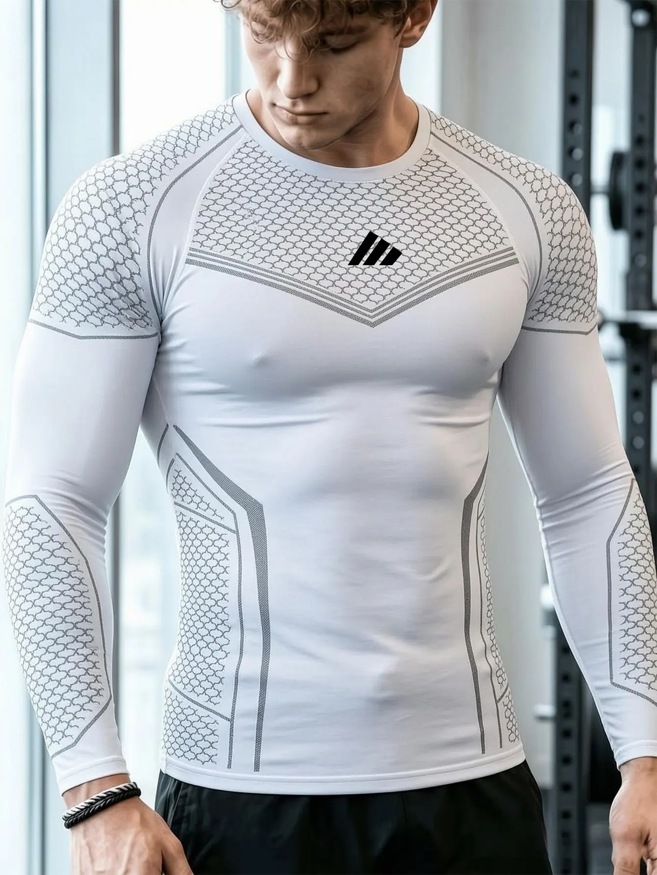 Autumn New Sports Shirt Men High Neck Compression Long Sleeved Training Top Stretch Undershirt
