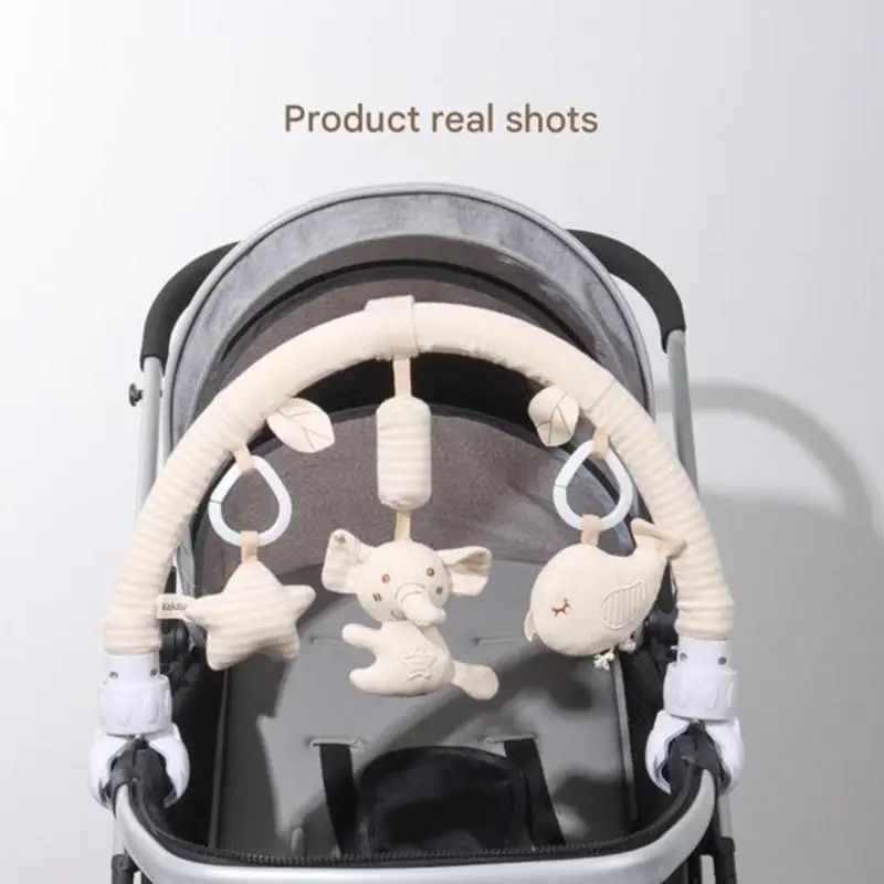 عربة أطفال مصنوعة من القطن العضوي لعبة تُعلق بالجر جرس سبر ناعم لسرير الأطفال الرضع نشاط التطوير الحسي المحمول F19F #2