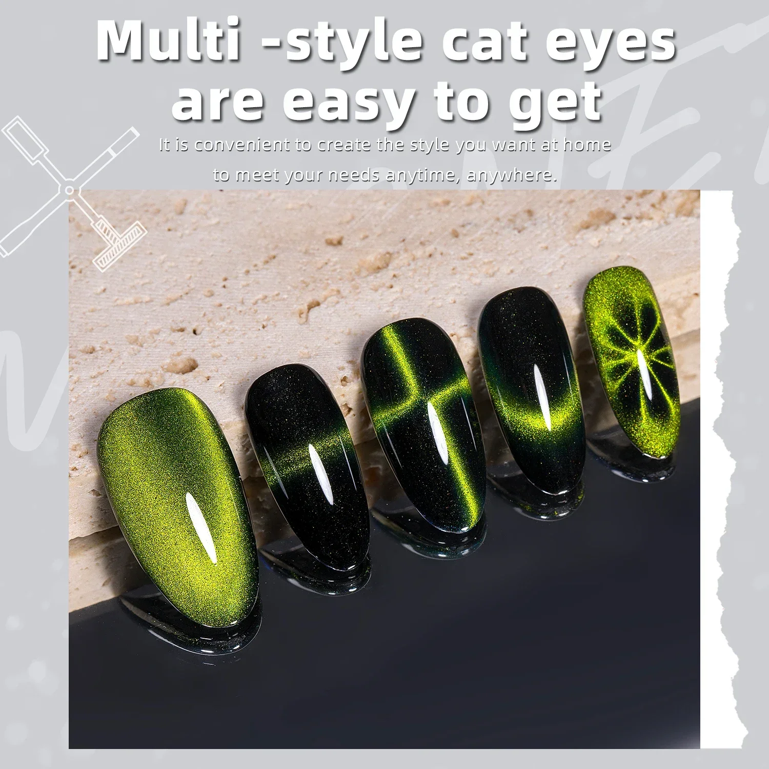 5-IN-1 Fancy Cat Eye Magnet Schwarz Kreuzförmiger starker Magnet Multifunktionaler Cat Eye Nagellack Kleber Eisen Stein Nail Art Tool