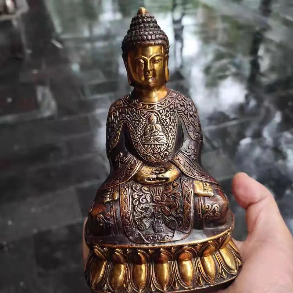 

Antique Bronze Ware Collection, Old Making, Pure Copper, Gilded, Embossed Buddha Statue, Padded Old Way