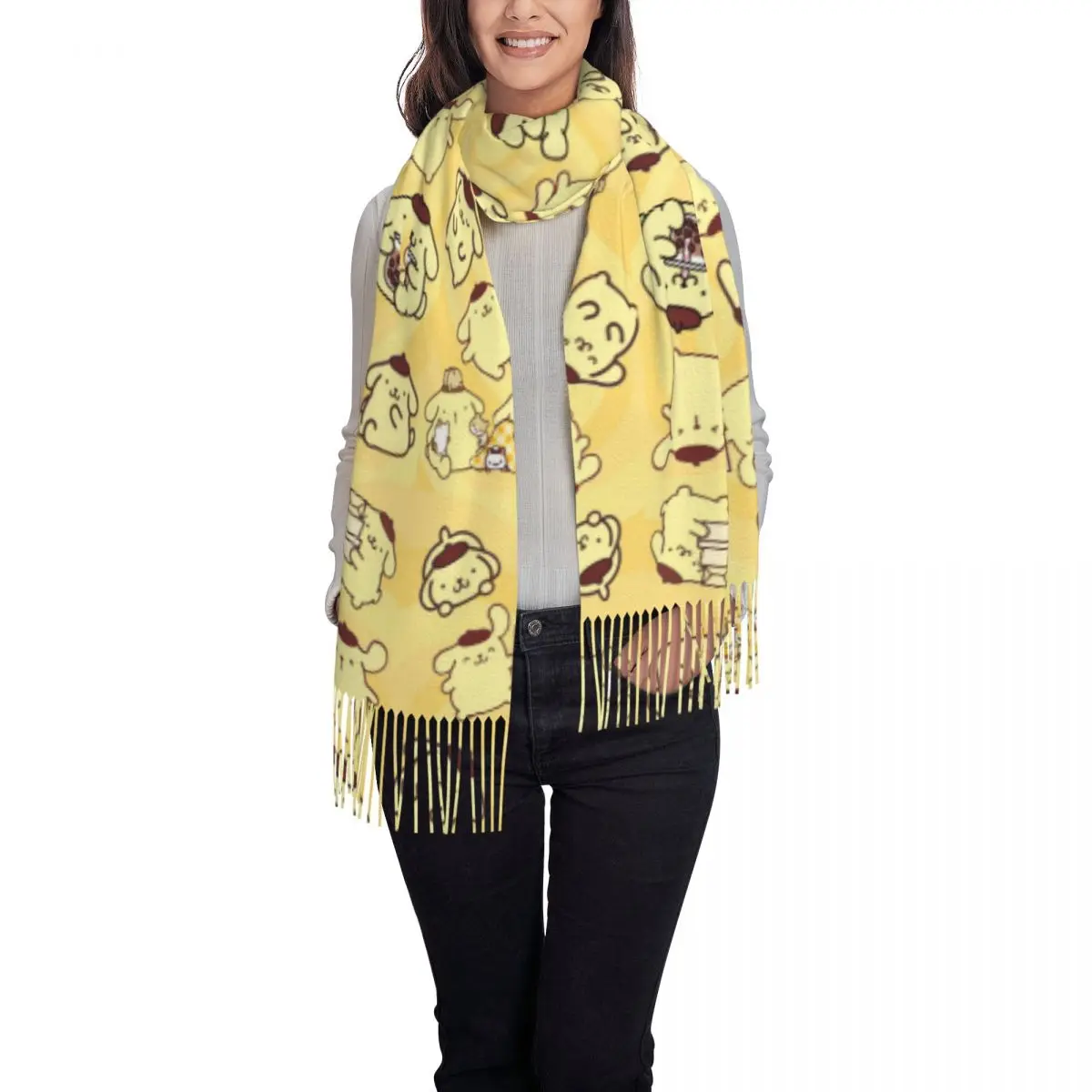 Custom Print Pompom Purin Cartoon Scarf Men Women Winter Warm Scarves Shawls Wraps