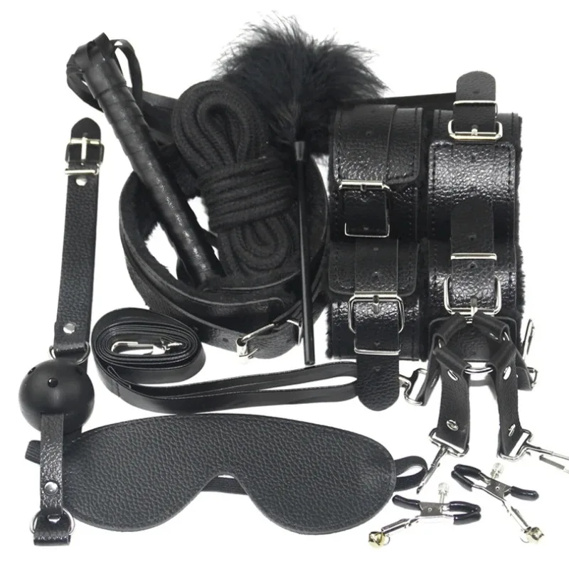 Kit BDSM in pelle Set bondage Giocattoli per adulti Giochi sessuali Manette Frusta sm Kit di giocattoli sessuali Accessori esotici Giocattoli erotici per coppie