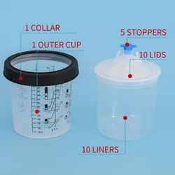 10pcs New Paint Spray Gun Cup 180/400/600/800ml Plastic Paint Mixing Cup  Disposable Paint Cup Spray Gun Pot Type H/O Quick Cup