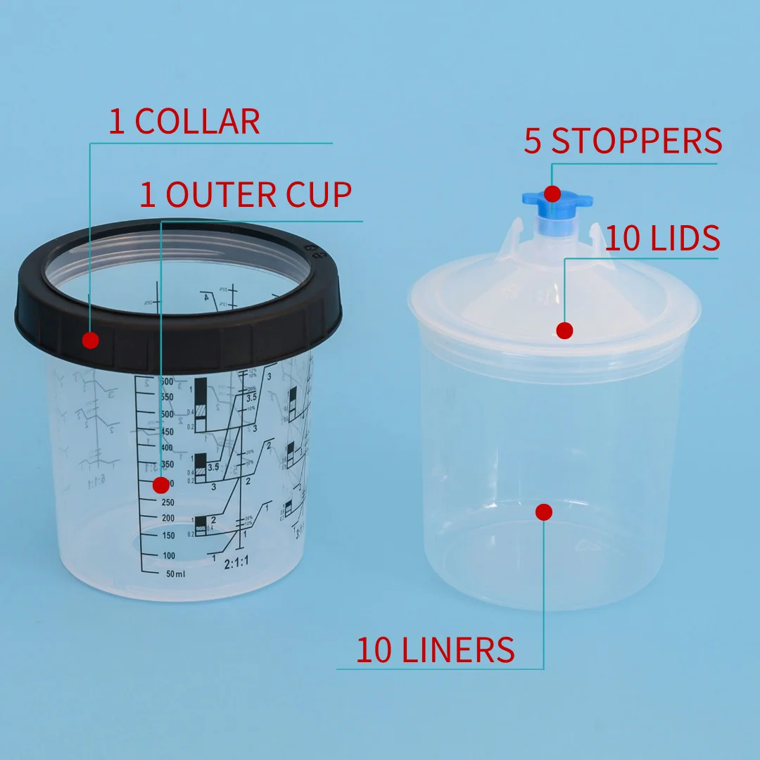 10pcs New Paint Spray Gun Cup 180/400/600/800ml Plastic Paint Mixing Cup  Disposable Paint Cup Spray Gun Pot Type H/O Quick Cup