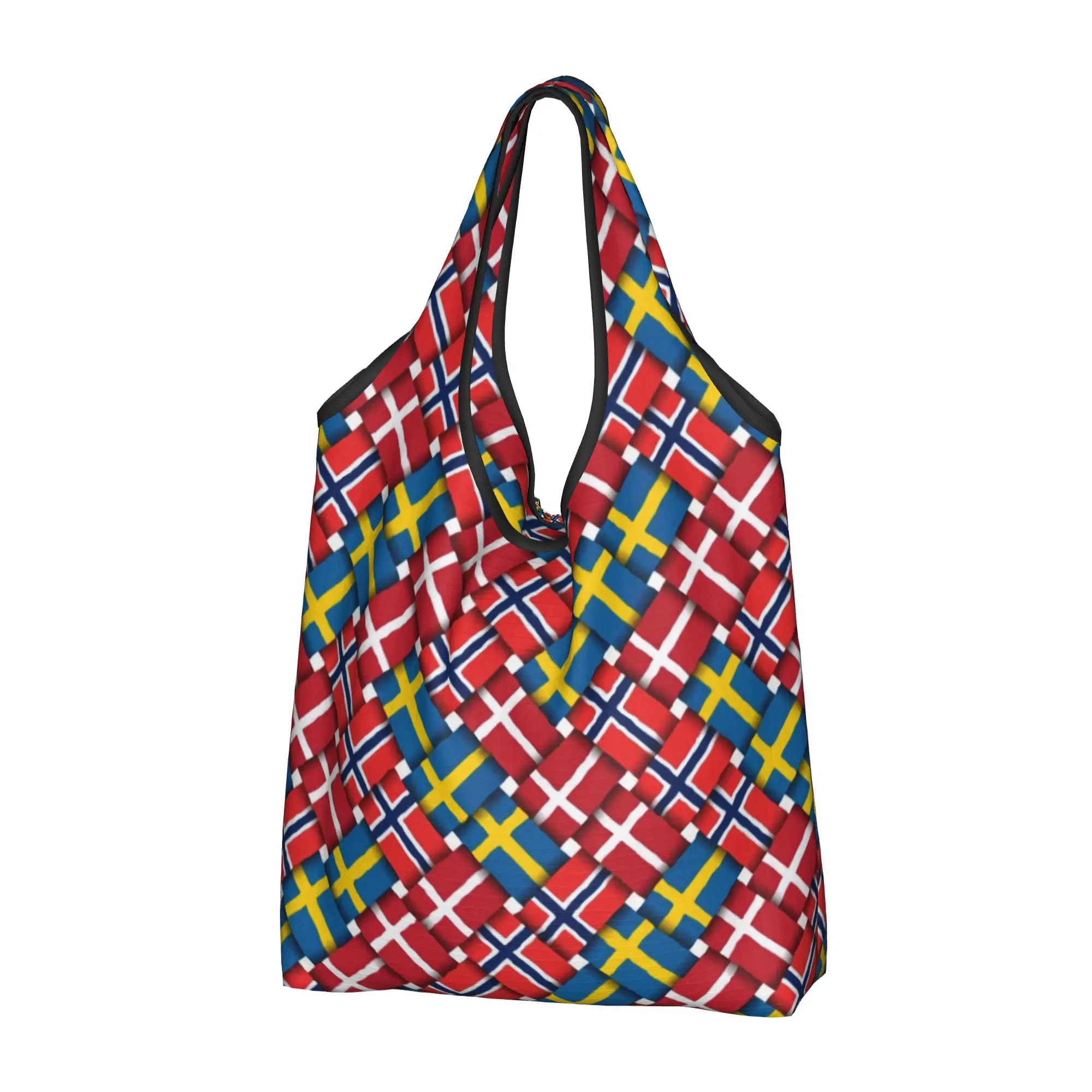 Cute Printed Norway Scandinavian Flag Weave Shopping Tote Bags Portable Shoulder Shopper  Handbag