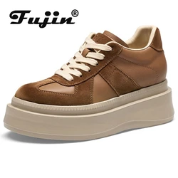 Fujin 6cm pelle scamosciata di mucca vera pelle piattaforma zeppa Chunky Sneakers Ins donna donna primavera autunno bianco tacchi nascosti scarpe estive