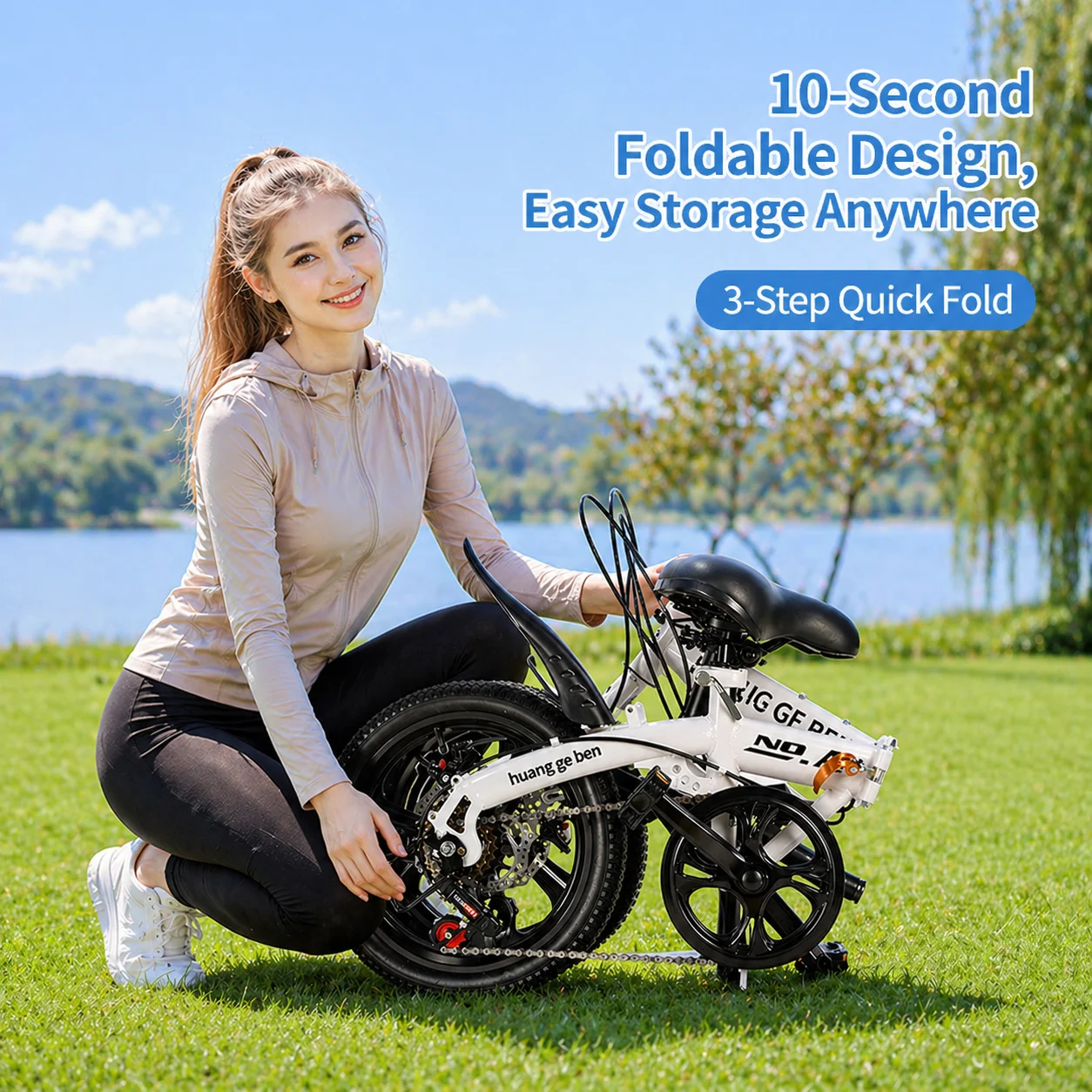 Ultralight Folding Bike, Unisex Adult Student Gear Shift Bicycle, Portable City Commuter Bike, Foldable Design for Easy Storage