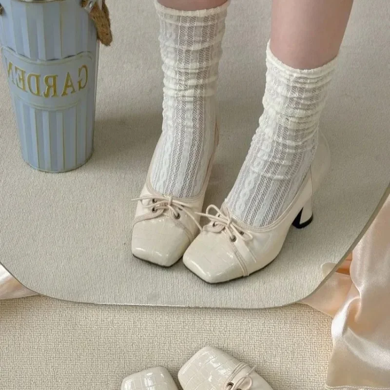 

2026 Spring Wine Beige Women Jane Shoes Shallow Casual Butterfly-knot Shoes Eelgant Dress Leather Shoes