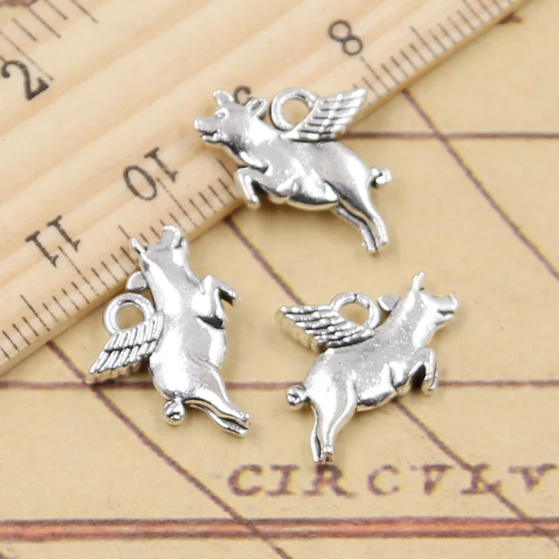 30pcs Charms Flying Pig 15x18mm Tibetan Silver Color Jewelry Antique Pendants DIY Craft Handmade Making