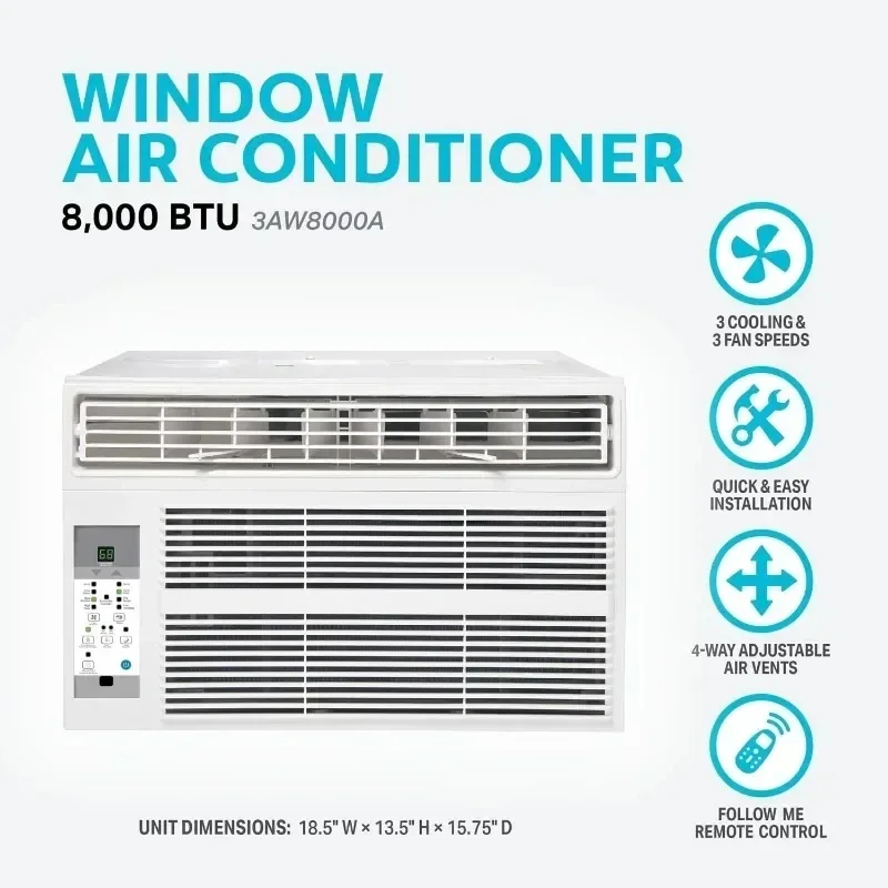 Air Conditioner and Dehumidifier, 115V, Window AC Unit for Medium Rooms up to 450 Square Feet with Remote Control