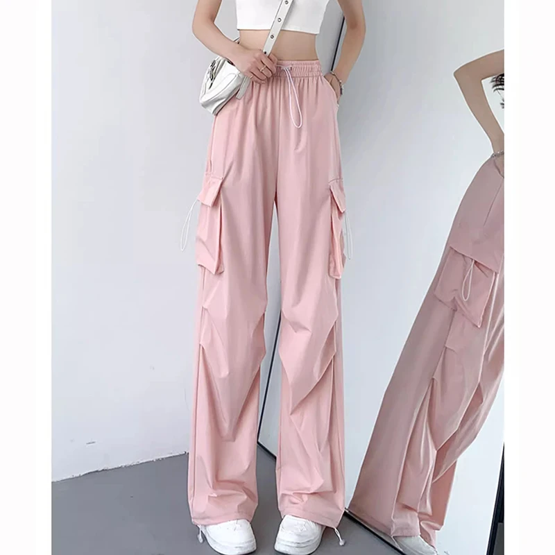 

Lady Ins модные серые брюки с высокой талией, Лидер продаж, однотонные широкие брюки-карго для девочек, женские корейские повседневные мешковатые брюки