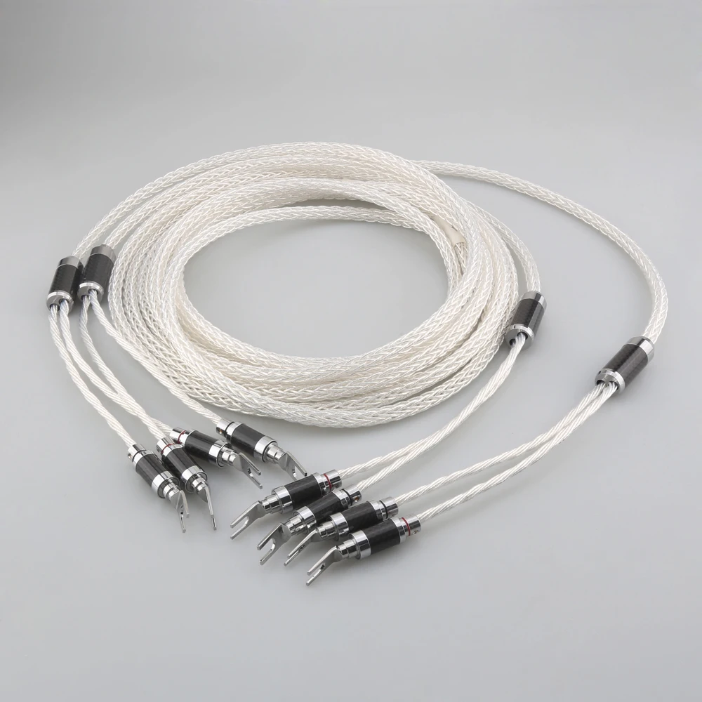 HI-End OCC 8AG 7N Silver-Plated Hifi Speaker Cable Spade to Spade Plug Y-Y Loudspeaker cable