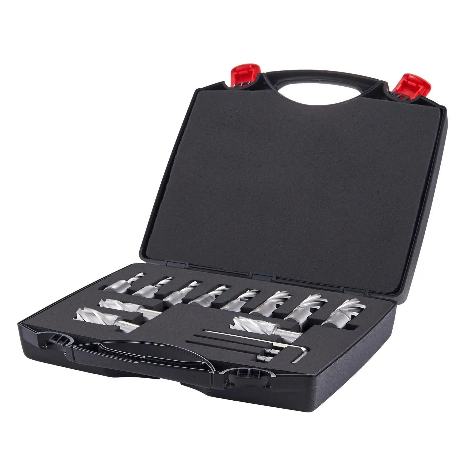 13 Piece Annular Cutter Set 7/16 to 1 1/16 Inch Cutting Diameter 1 Inch Depth M2AL HSS Weldon Shank Magnetic Drill Bits with 2 Pilot Pins Hex Wrench and Carrying Case