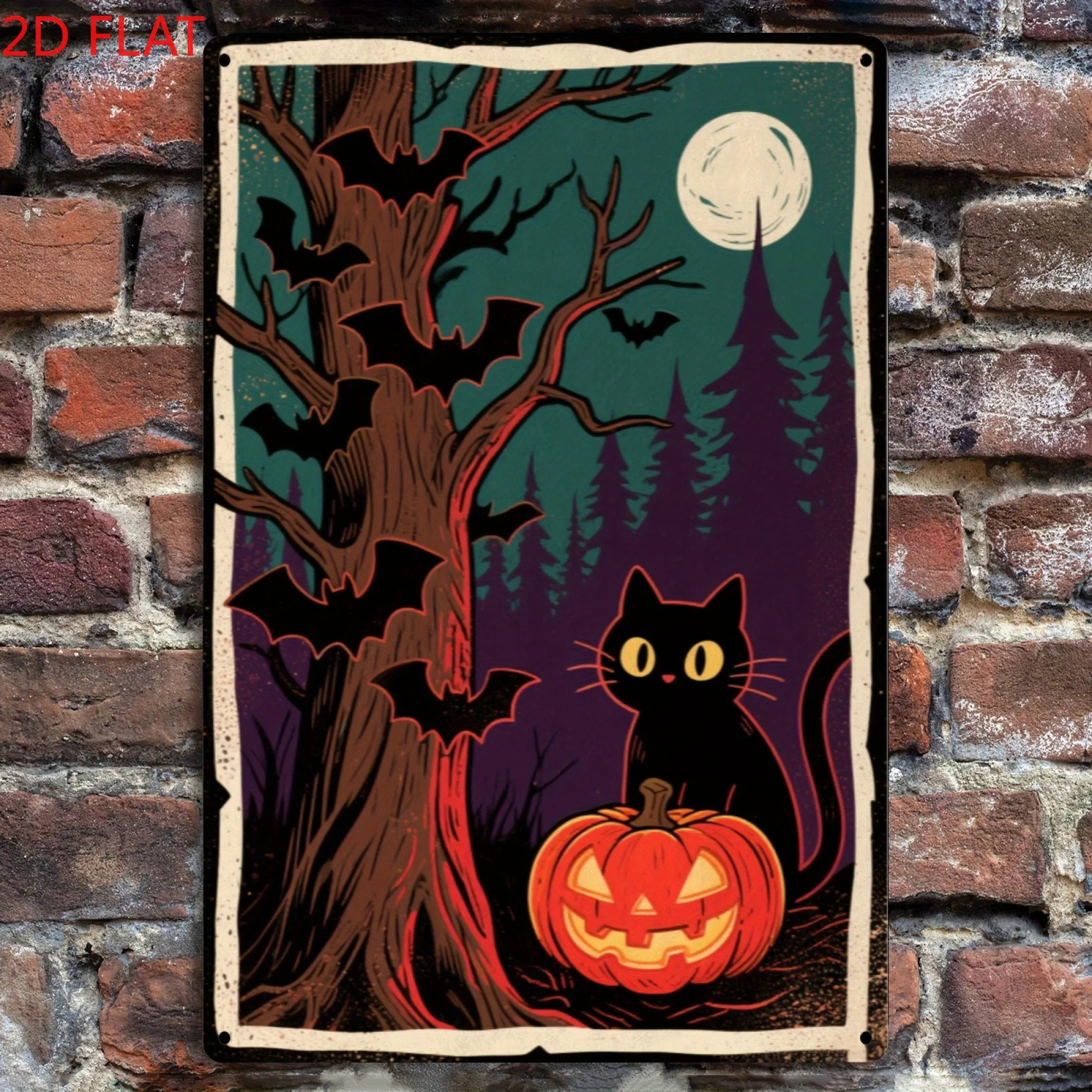 Peinture sur métal 2D - Produits de décoration pour la maison - Décorations d'Halloween vintage - Signalisation décorative en fer métallique