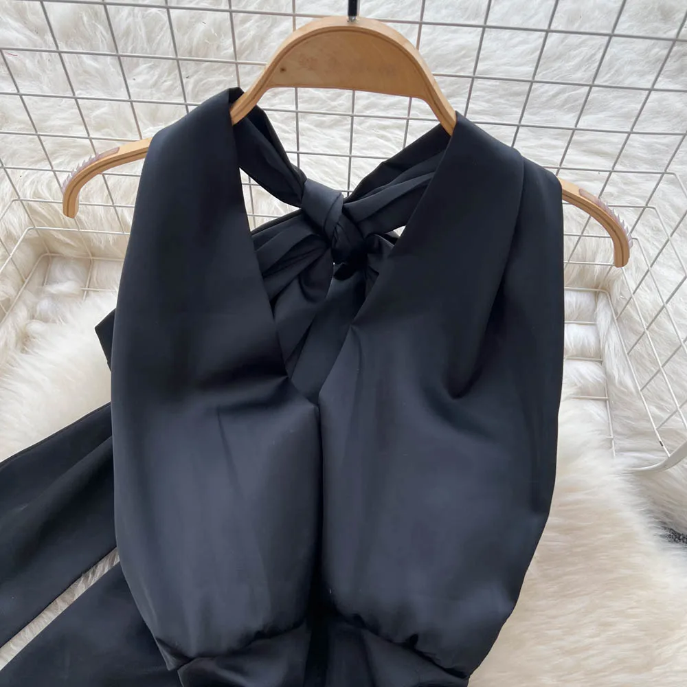 Retro Elegant  satin sleeveless slim pencil dress Casual High Waist Dress Women Long ceremony dresses