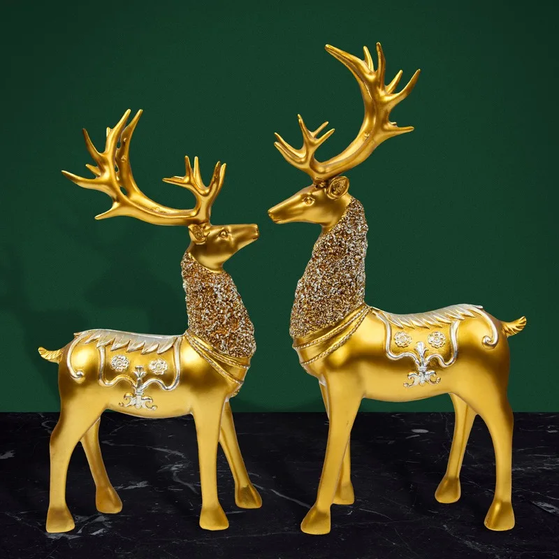 

Couple Deer Statue Modern Living Room TV Wine Cabinet Elk Figurine Resin Sculpture Home Ornament Christmas Decoration Gift 2Pcs