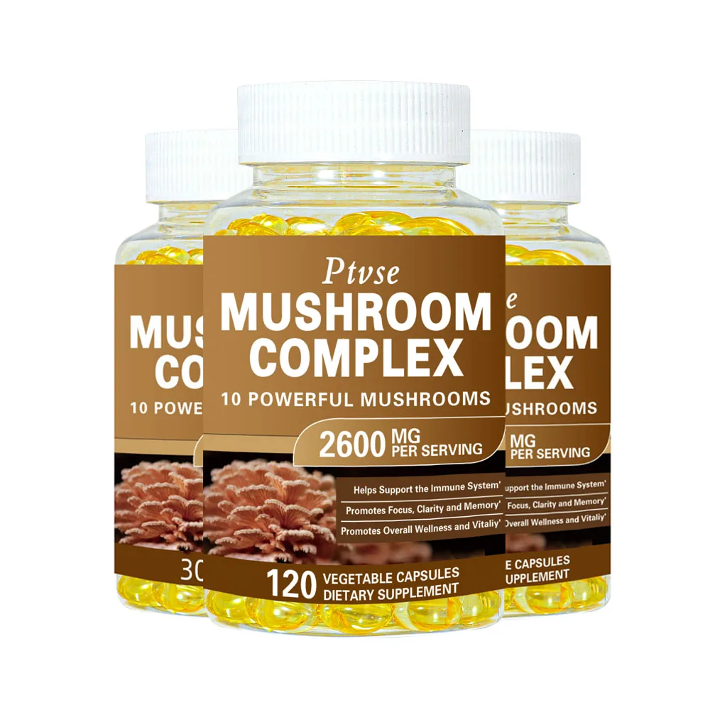 

Vegan Mushroom Complex Capsules with Lions Mane, Chaga, Reishi, Cordyceps For Men & Women Mood & Stress Dietary Supplement