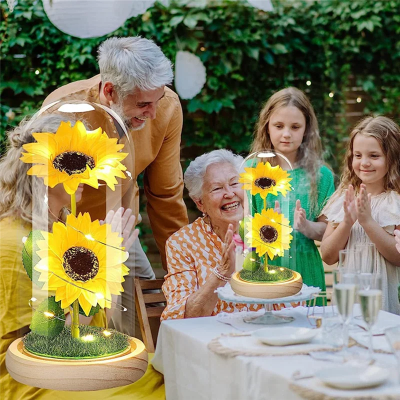 

B03C-1 Piece Preserved Flower Glass Cover Glowing Gold Foil Sunflower As Shown Glass Plastic