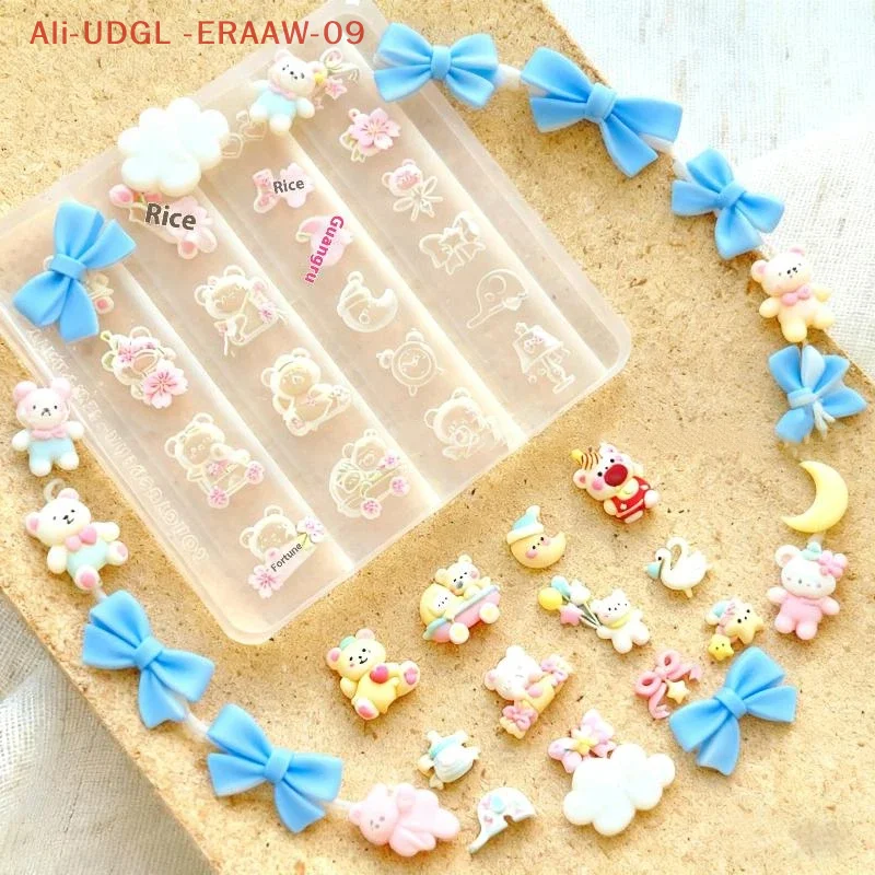 Molde de oso de silicona 3D de dibujos animados, decoración artística de uñas, diseño artesanal, molde de uñas de silicona de alta transparencia, 1 ud.