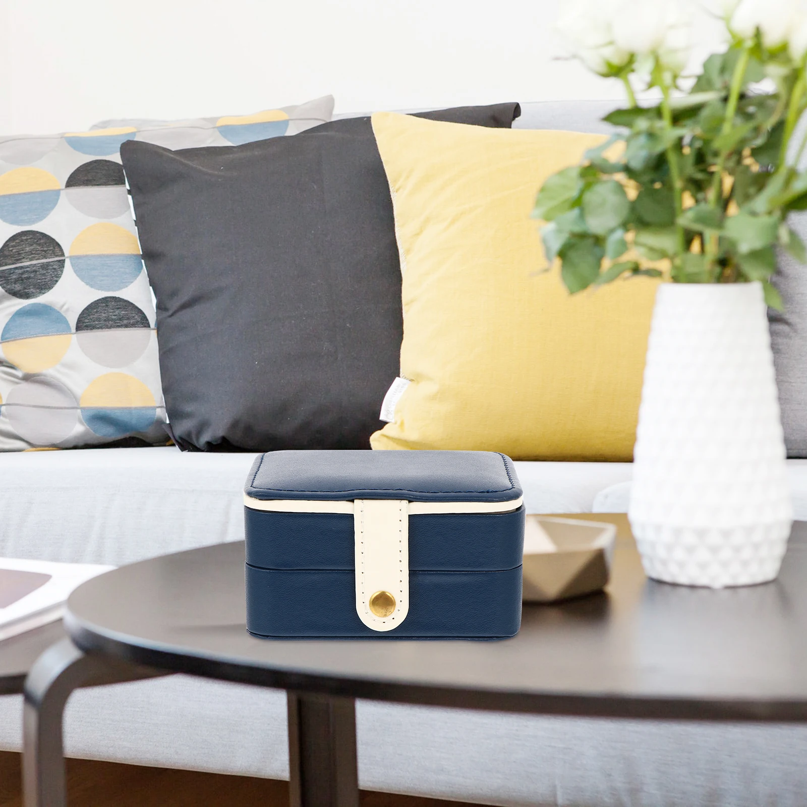 Portable Multi layer Jewelry Box Blue Plastic PU 3 Layers Necklace Bracelet Earring Storage ganizer Travel Case Display