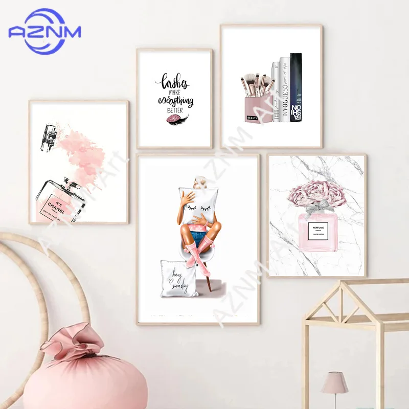 1 Stück Modisches Poster Frau Tasche Buch Parfümflasche Augenbraue High Heel Schuh Leinwandgemälde Heim-Mall-Kunstposter