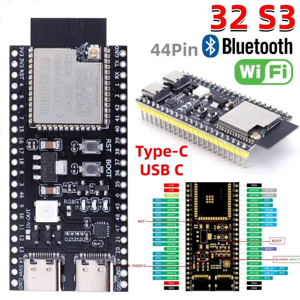 32 S3 Development Board 32-S3-DevKitC-1 Bluetooth 2.4G Wifi Module for Arduino 8MB PSRAM 16MB FLASH N16R8 Dual Type-C 44P