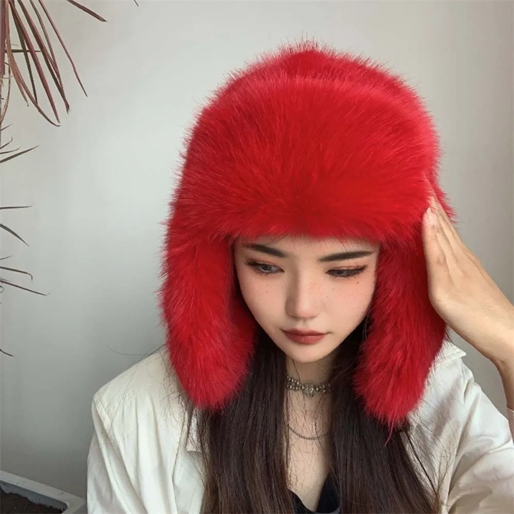 

Solid Color Men Women Pilot Hat Warmer Windproof Faux Fur Pilot Cap Soft Anti-cold Ear Protection Hat Travel