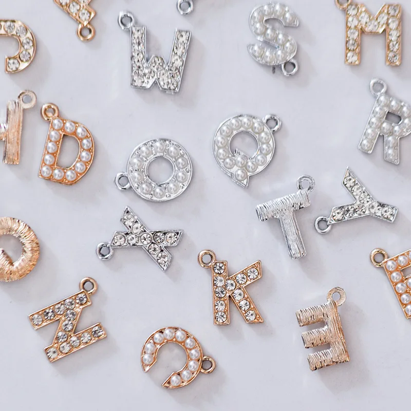104pcs Fashion Alphabet A-Z Letter Tag Charms With rhinestone pendant Earrings Drop charm Ear Studs connecter tag Jewelry DIY