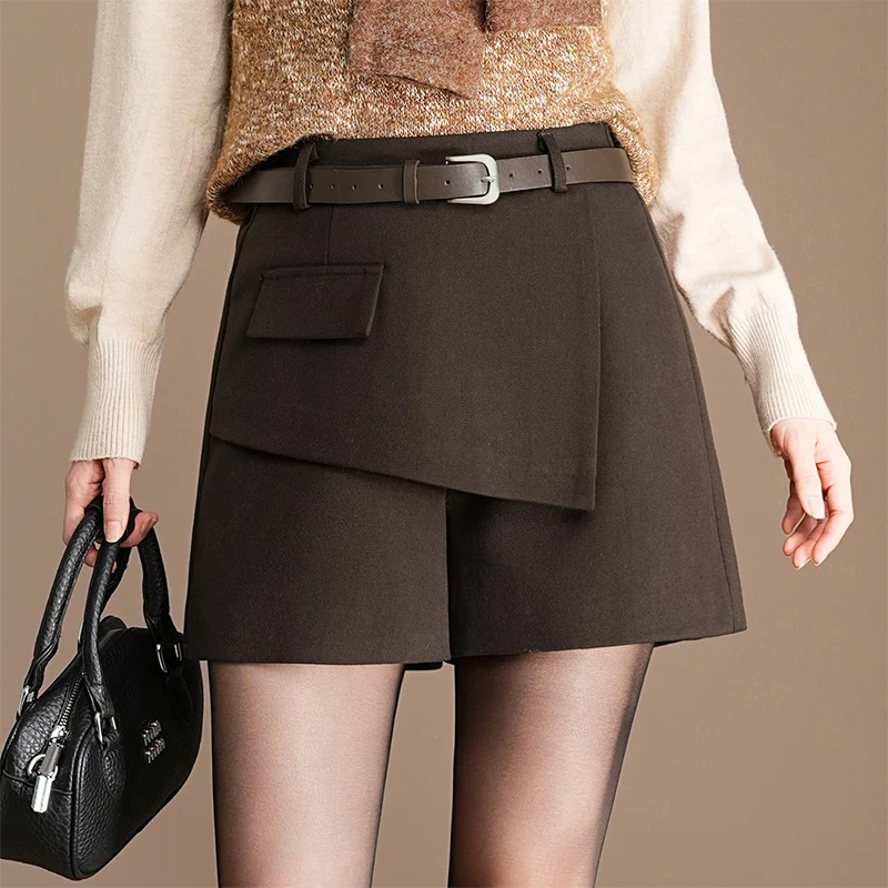 

Thiened Woolen Wide Leg ort Pants Women Autumn Winter New Sle A-Line Casual Design Sensation Skirt Pants Base Boot Pants