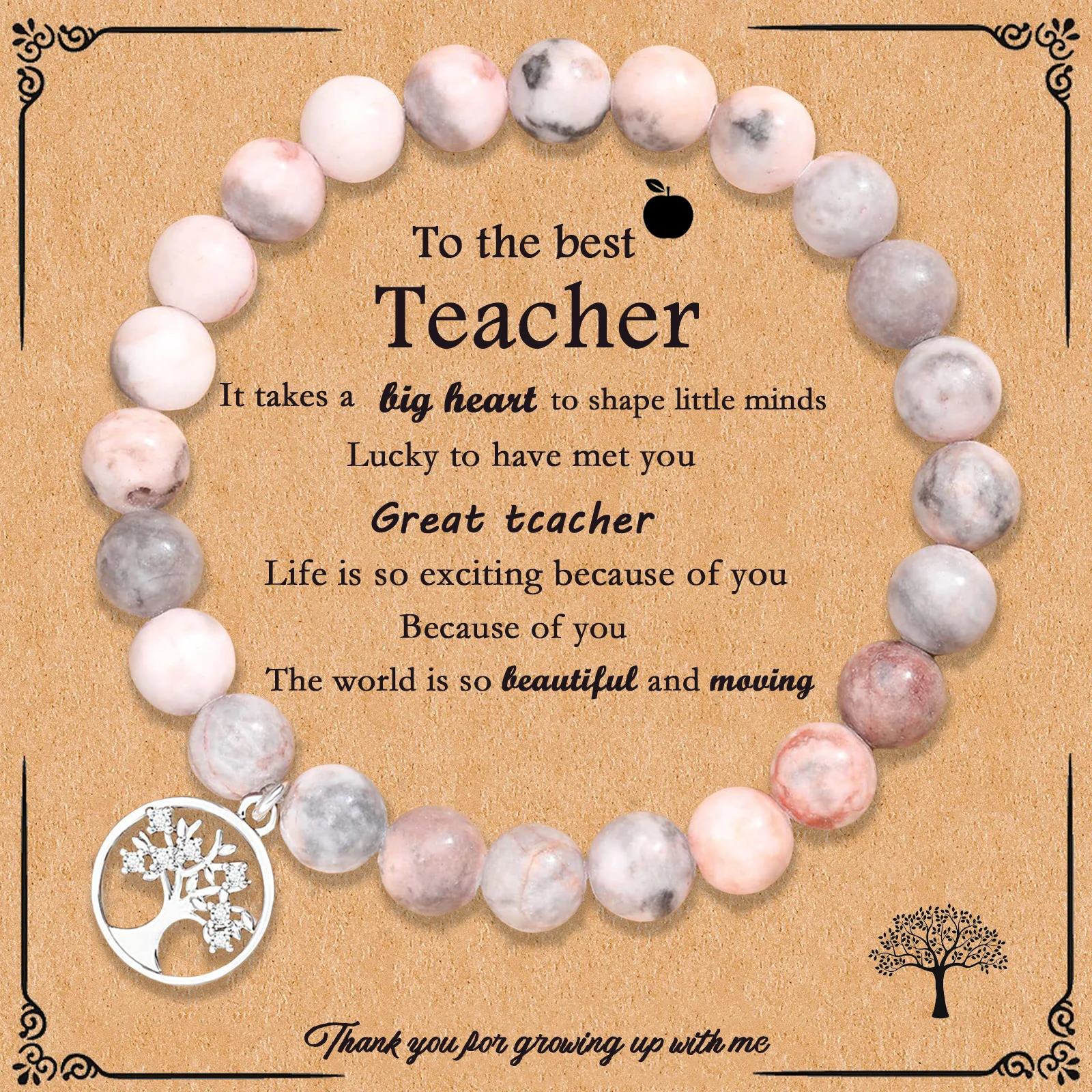 Natural Stone Teacher Bracelet Gifts for Women and Men, Thank You Gifts for Teacher, Meaningful Gifts Birthday Graduation Day