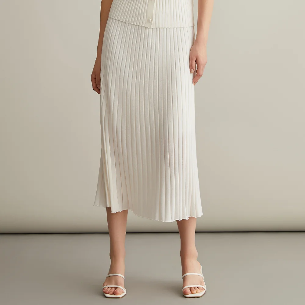 Pop BC636 High Quality Elegant Merino Wool Luxury Womens Clothing Clothes Silk Knitted Woolen Pleated Fishtail Skirt