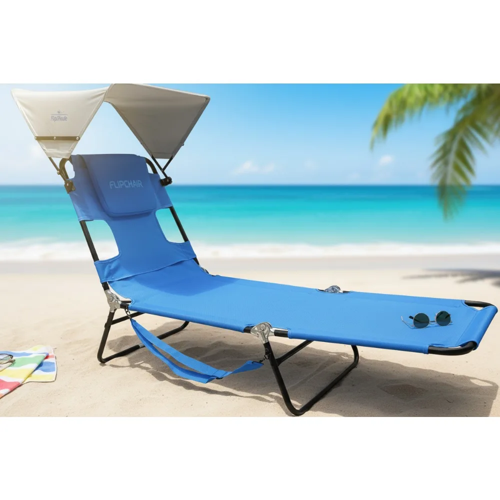 

Регулируемое кресло с откидной спинкой и абажуром — шезлонг с двумя опорой для ног для пляжа и домашнего загара — синий