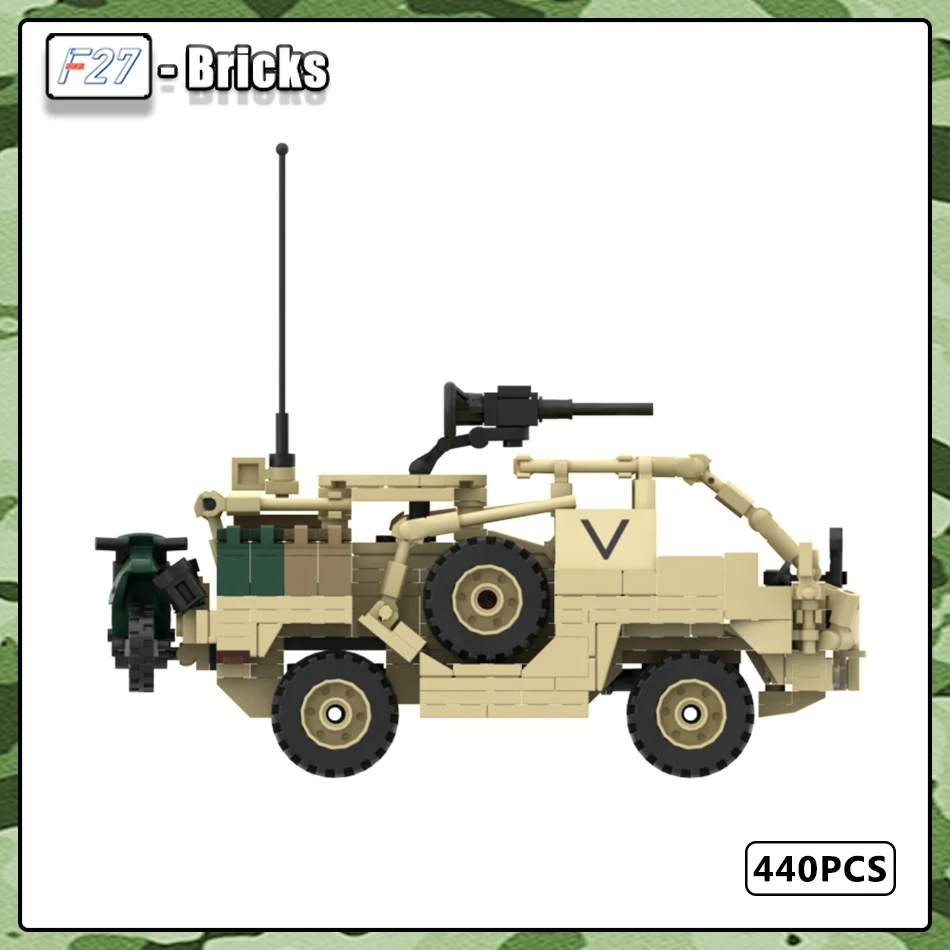 Modern Military Series Britain Jackal Armoured Wheeled Vehicle With Figures MOC Building Block Puzzle Bricks Toys Children Gifts