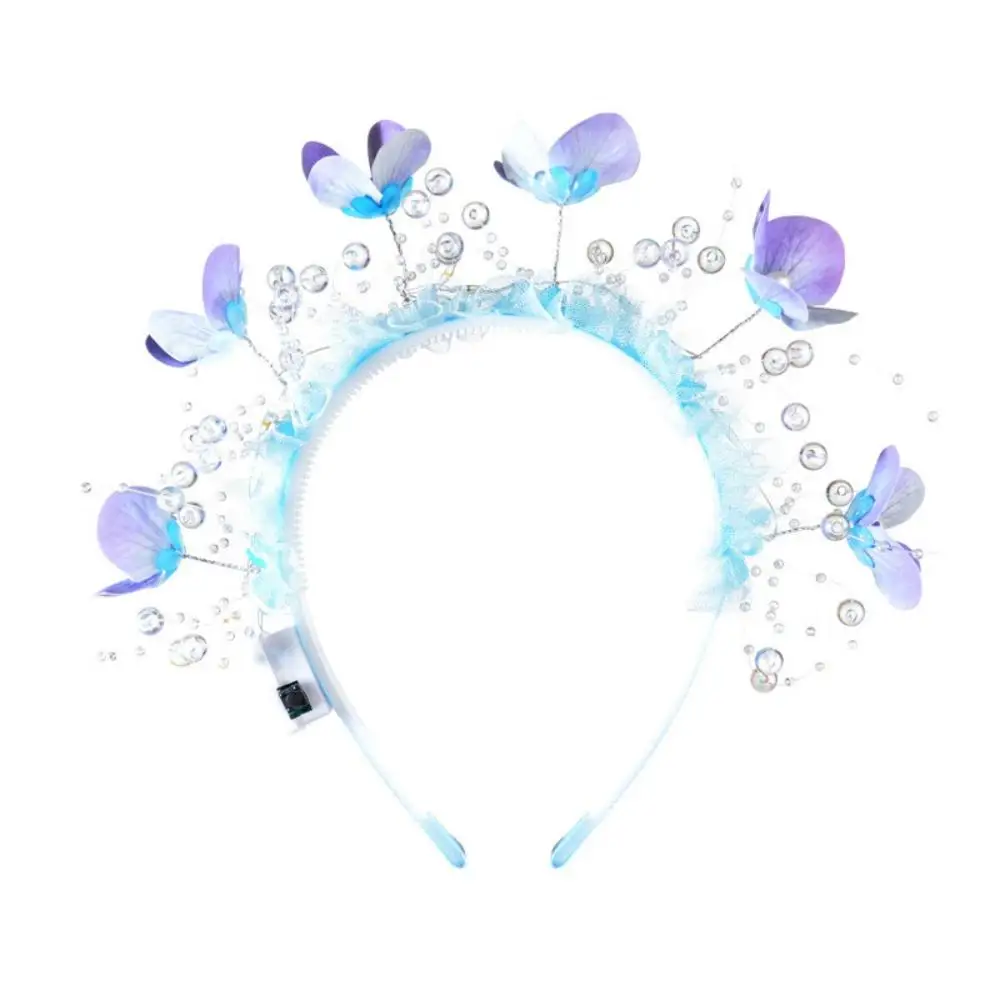 Bandeau papillon à fleurs scintillantes, cerceau pour cheveux lumineux LED, bandeau clignotant pour enfants, coiffure de fête du nouvel an, accessoires Photo