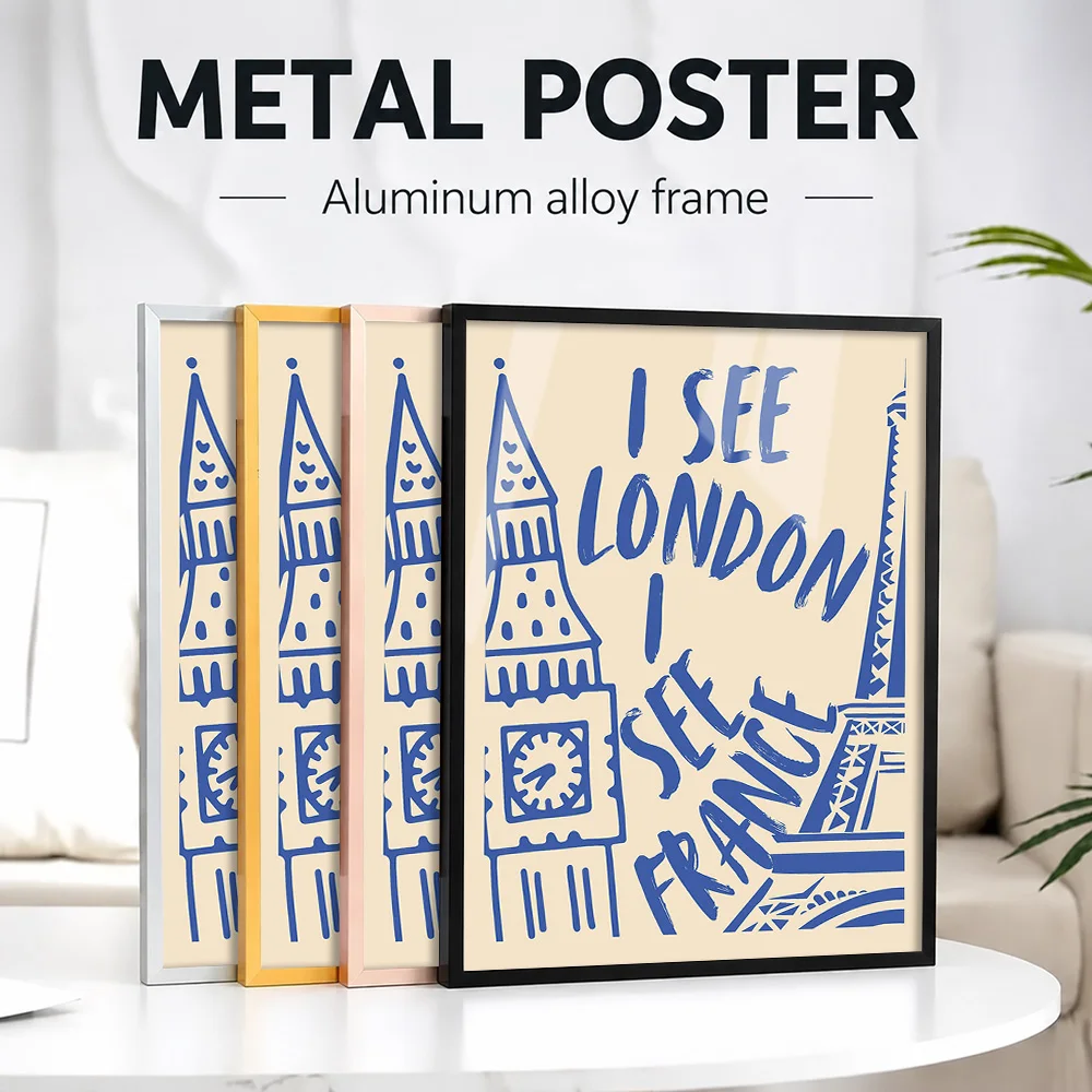 London France Saying Framed Aluminum Metal Poster Customized Photo Classic Postcard Style Wall Art For Apartment Explorer Gift