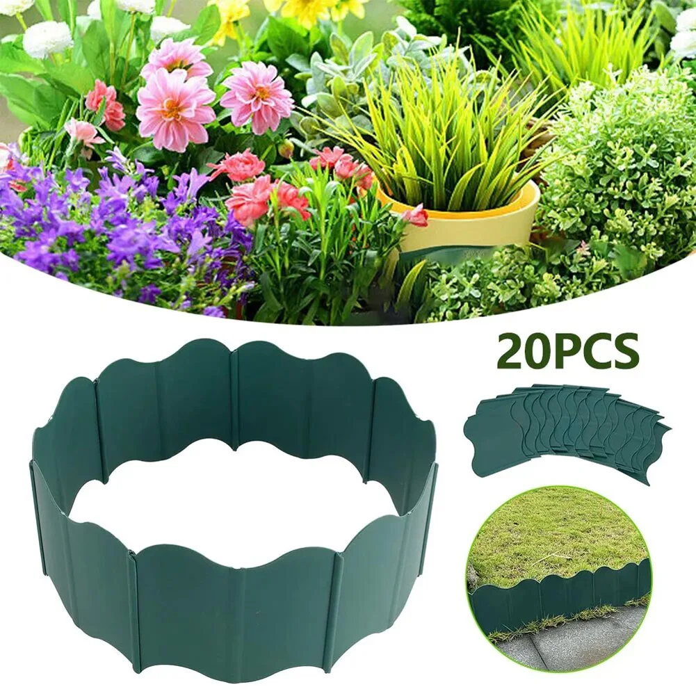 

20PCS Green Garden Landscape Edging Border Lawn Edgings Decorative Landscape Fence Border for Yard Lawn Garden Flower Bed