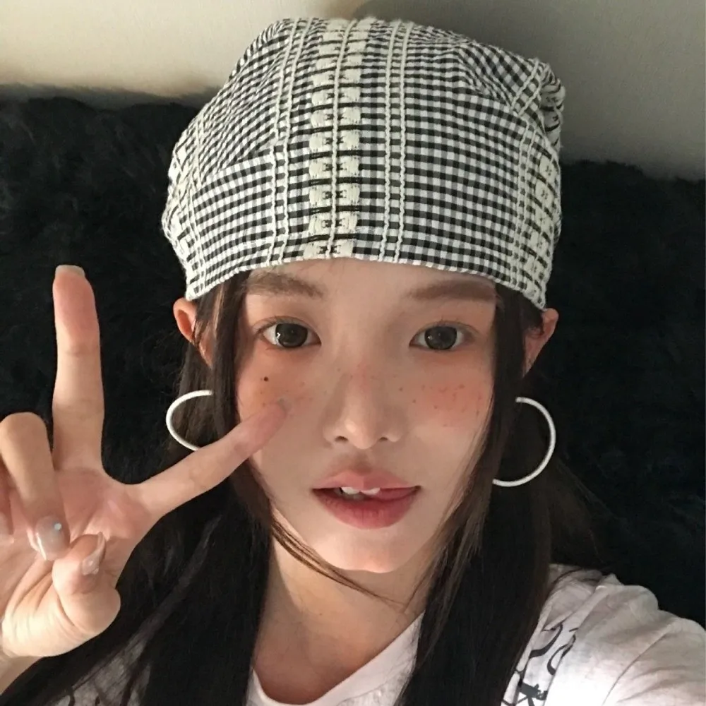

Vintage American Headscarf Hat Spring Summer Plaid Strappy Bandana Cap Wasteland Style Y2k Beanie Hats Headwear