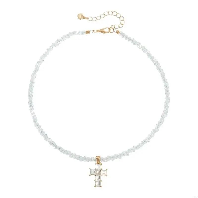 195C Delicate Crucifix Design Necklace Triangular Crystal Detail FashionLayering Gift