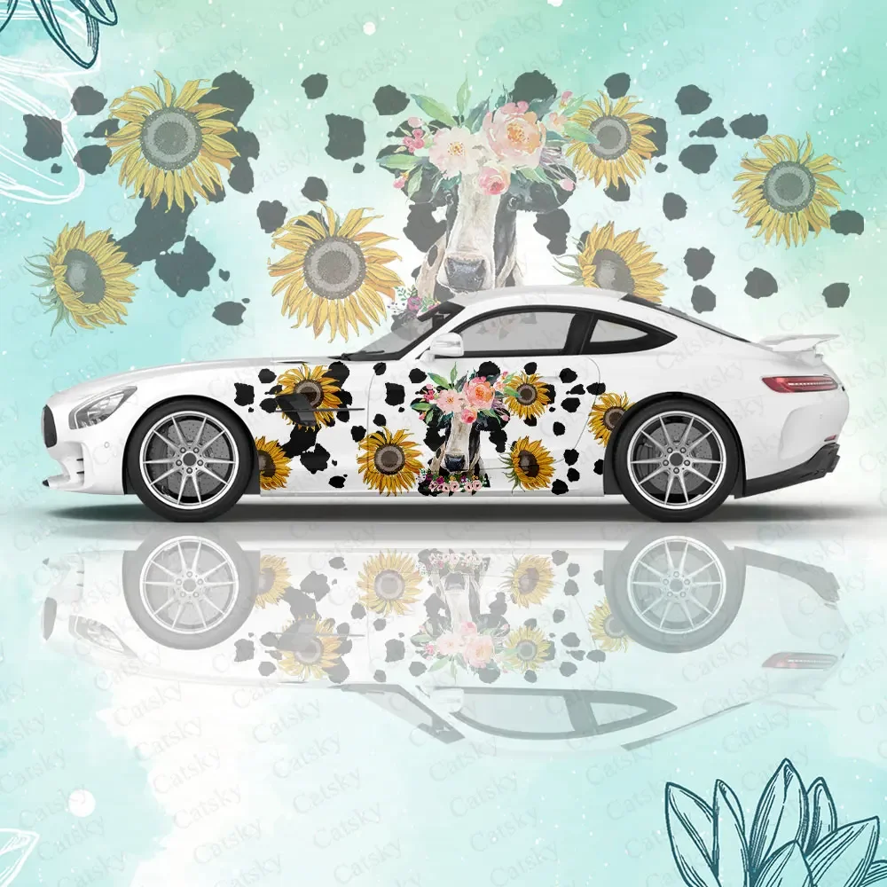 

Виниловые наклейки с принтом подсолнечника и коровы, самоклеящаяся наклейка из ПВХ, подходит для грузовиков, внедорожников, украшения, автоаксессуары, подарок