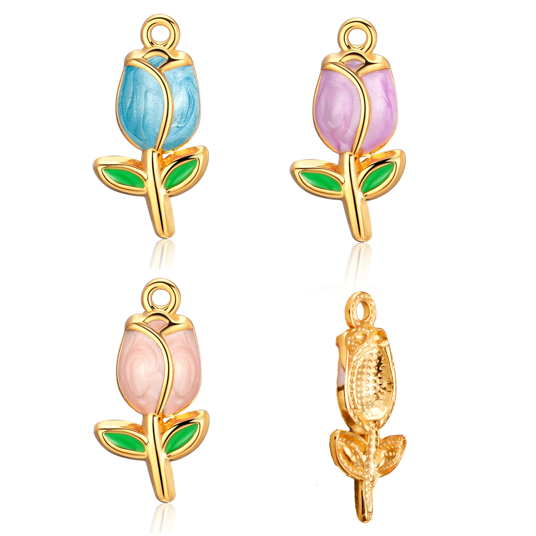 2 قطعة/الوحدة المينا زهرة التوليب سحر الفولاذ المقاوم للصدأ للنساء صنع عقد دي اي واي أقراط سوار دلاية مجوهرات #1