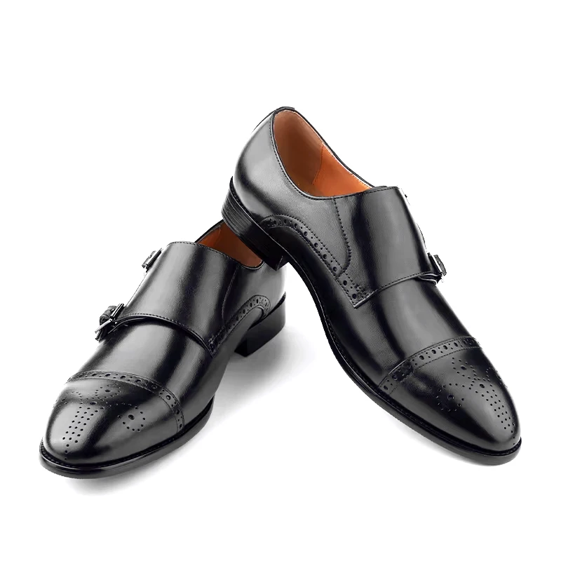 

Fashion Male Monk Strap Loafers Shoe Black Dress Derby Formal Business Brogue Leather Shoes Men Suit for Career Party Shoes