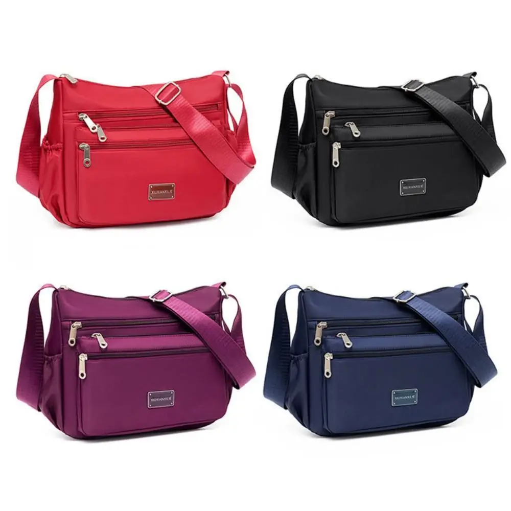 

Portable Nylon Messenger Bags Large Capacity Casual Crossbody Pack Solid Color Waterproof Shoulder Bag Women Girls
