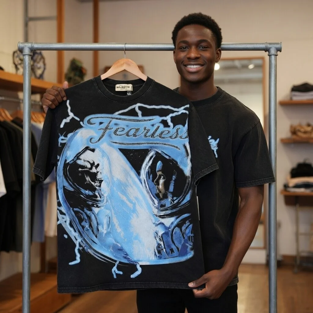 Majestik The World Dogg Graphic Astronaut Skull Space Fearless Print Oversized Tee Spring Summer Unisex 2026 New Arrival